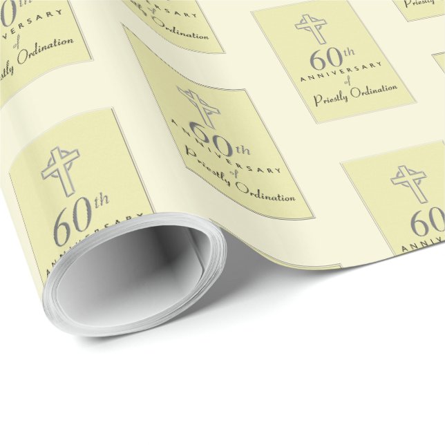 60th Anniversary of Priest Embossed Cross Wrapping Paper (Roll Corner)