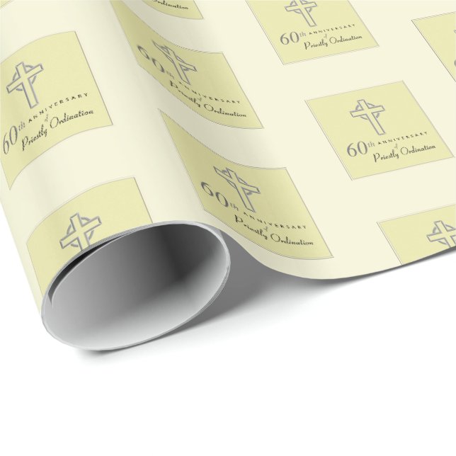 60th Anniversary of Priest Embossed Cross Wrapping Paper (Roll Corner)