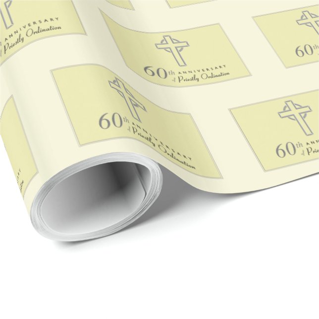 60th Anniversary of Priest Embossed Cross Wrapping Paper (Roll Corner)