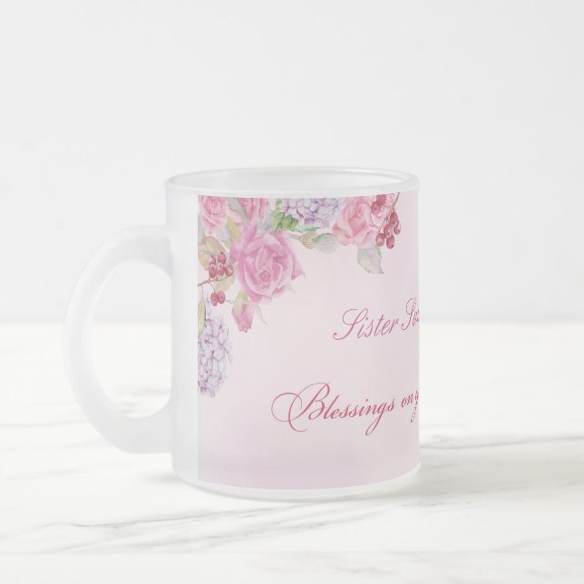 60th Anniversary of Religious Life Catholic Nun Frosted Glass Coffee Mug (Left)