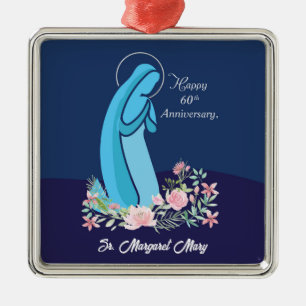 60th Anniversary of Religious Life Nun Pink Flower Metal Tree Decoration