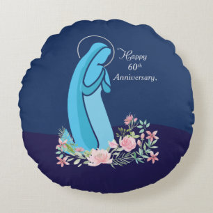 60th Anniversary of Religious Life Nun Pink Flower Round Cushion