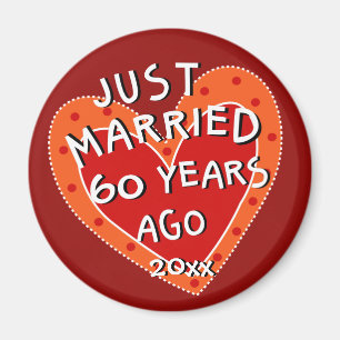 60th Anniversary or Any Yr Whimsical Heart Gift Magnet