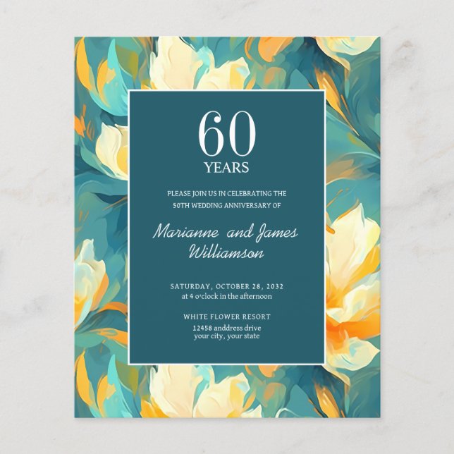 60th Anniversary Orange Teal Painted Flower photo (Front)
