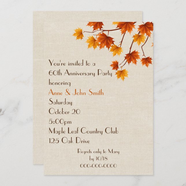 60th Anniversary Party Autumn Leaves Invitation (Front/Back)