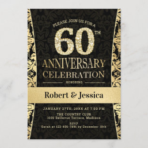 60th Anniversary Party - Gold Black Invitation