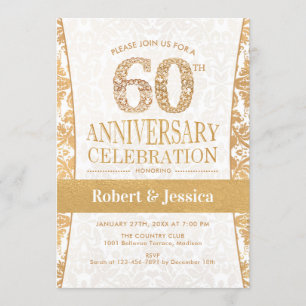 60th Anniversary Party - Gold White Invitation