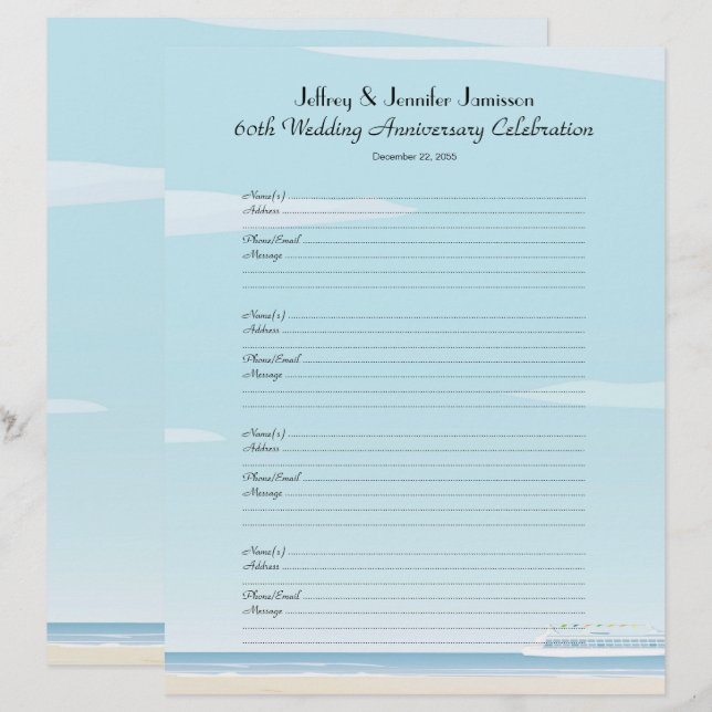 60th Anniversary Party Guest Book Sign-In Page (Front/Back)