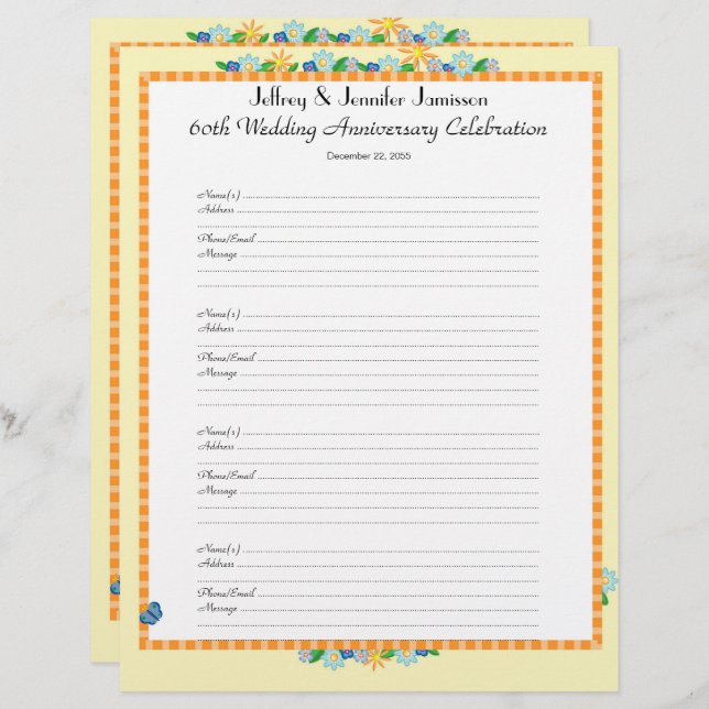 60th Anniversary Party Guest Book Sign-In Page (Front/Back)