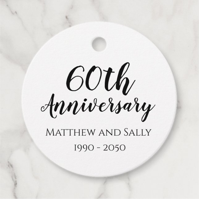 60th Anniversary Party Round Favour Tags (Front)