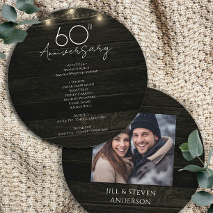60th Anniversary Party Rustic Wood Lights Menu