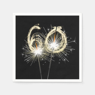 60th Anniversary Party Sparklers on Black Napkin