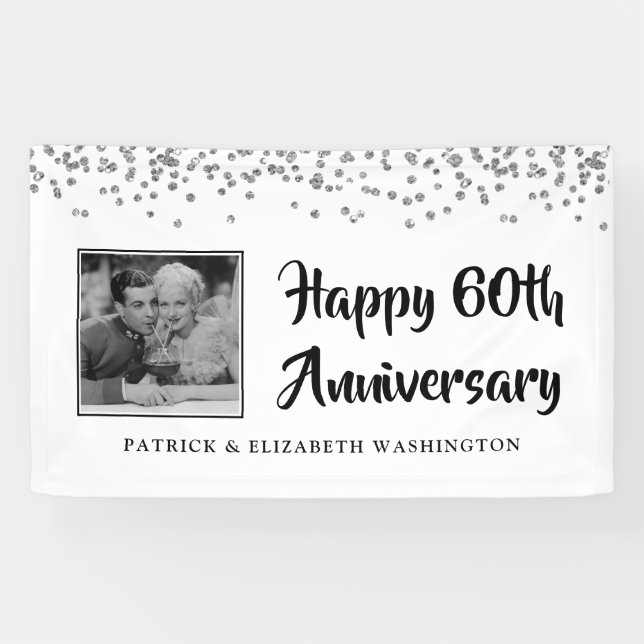 60th Anniversary Photo Silver Confetti Banner (Horizontal)