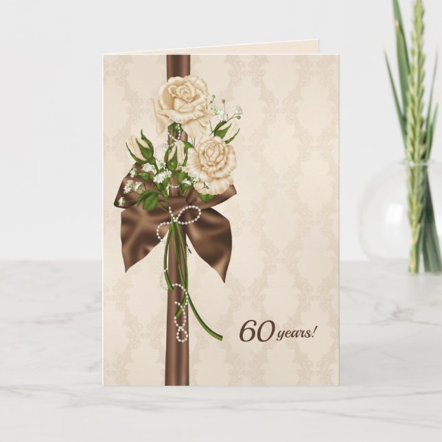 60th anniversary roses on damask card (Front)