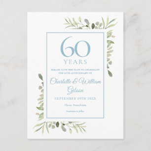 60th Anniversary Save the Date Watercolour Floral Announcement Postcard