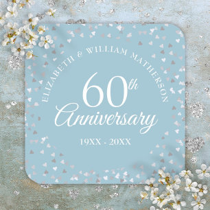 60th Anniversary Script Love Hearts Confetti Square Sticker