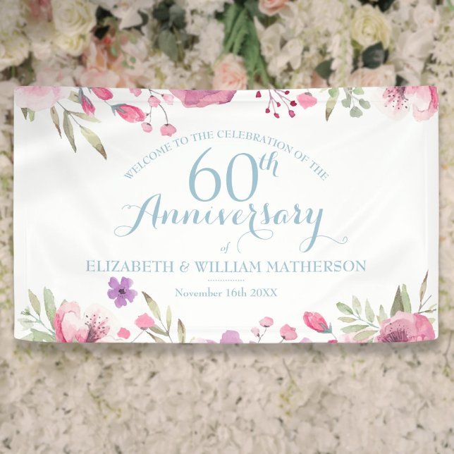 60th Anniversary Watercolor Roses Floral Welcome Banner (60th Anniversary Watercolor Roses Floral Welcome Banner)