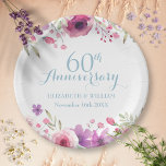60th Anniversary Watercolour Roses Greenery Paper Plate<br><div class="desc">Watercolour country garden roses sit above and below your personalised special diamond anniversary information in chic lettering. Designed by Thisisnotme©</div>
