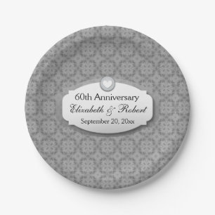 60th Anniversary Wedding Anniversary Ornate Frame Paper Plate