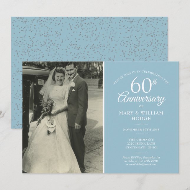 60th Anniversary Wedding Photo Diamond Confetti Invitation (Front/Back)