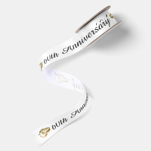 60th Anniversary with Gold Wedding Rings Satin Ribbon