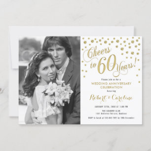 60th Anniversary with Photo - Gold White Invitation