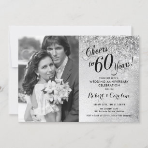 60th Anniversary with Photo - Silver Invitation