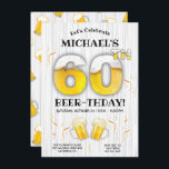 60th Beer Birthday Party Milestone Invitation<br><div class="desc">Celebrate your friend or family's birthday for the beer lover with the fun and clever Beer-thday Party invitation. Features the number 60th that is filled with beer and foam, two cheering beer mugs on a white washed woodgrain background. Other milestone number available and if you can't find it please email...</div>
