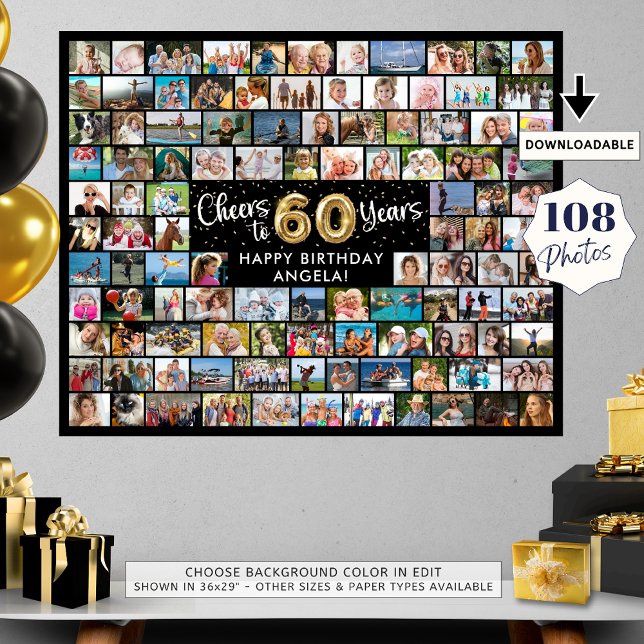 60th Birthday 108 Photos Black Gold Cheers To Year Poster (Creator Uploaded)