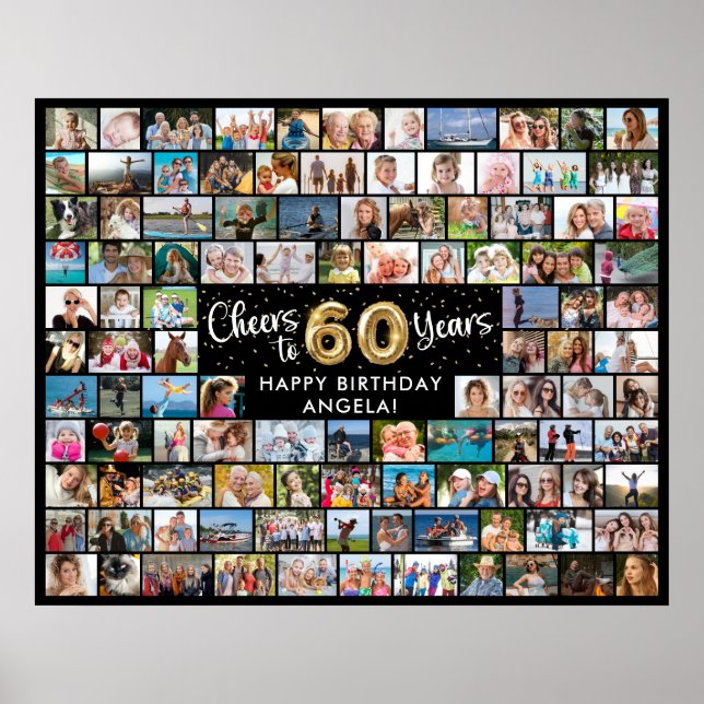 60th Birthday 108 Photos Black Gold Cheers To Year Poster (Front)