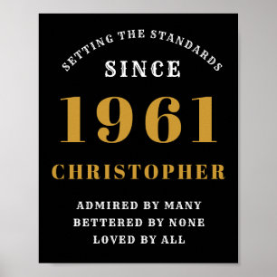 60th Birthday 1961 Black Gold For Him Personalised Poster