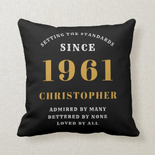 60th Birthday 1961 Black Gold Men's Personalised Cushion