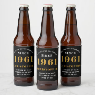 60th Birthday 1961 Black Gold Retro Personalised Beer Bottle Label