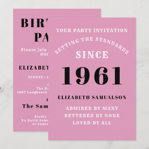 60th Birthday 1961 Black Pink Personalised For Her Invitation