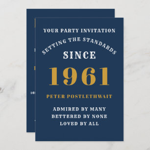 60th Birthday 1961 Blue Gold Personalised For Him Invitation