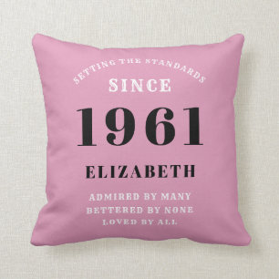 60th Birthday 1961 Pink Black Girly Personalised Cushion