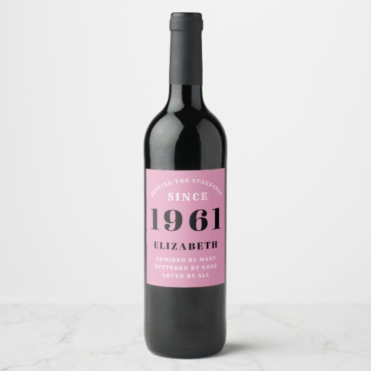 60th birthday 1961 pink black ladys personalised wine