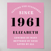 60th Birthday 1961 Pink Black lady's Personalized