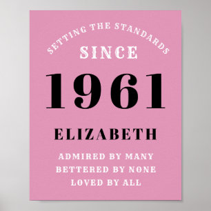 60th Birthday 1961 Pink Black lady's Personalized Poster