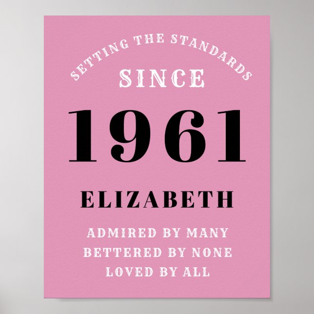 60th Birthday 1961 Pink Black lady's Personalized Poster (Front)