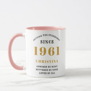 60th Birthday 1961 Pink Gold Lady's Personalised Mug