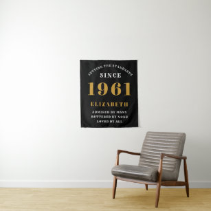 60th Birthday 1961Black Gold lady's Personalised Tapestry