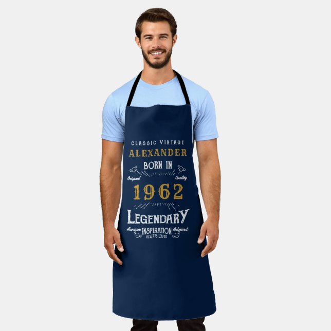60th Birthday 1962 Add Name Blue Gold Legendary Apron (Worn)