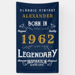 60th Birthday 1962 Add Name Blue Gold Legendary Banner