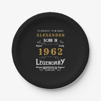60th Birthday 1962 Add Name Legendary Black Paper Plate