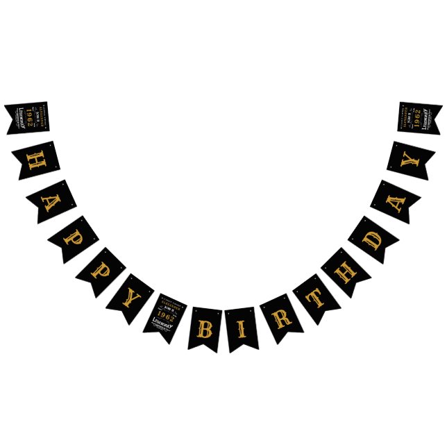 60th Birthday 1962 Black Gold Add Name Retro Bunting (All)