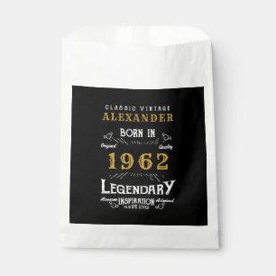 60th Birthday 1962 Black Gold Add Name Retro Favour Bags