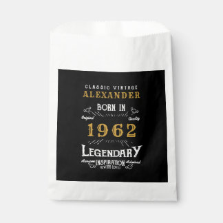 60th Birthday 1962 Black Gold Add Name Retro Favour Bags