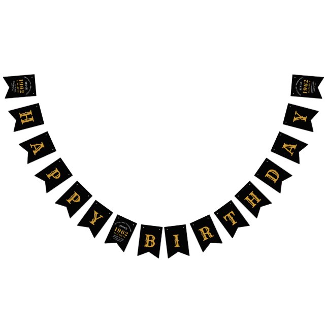 60th Birthday 1962 Black Gold Name Chic Elegant Bunting (All)