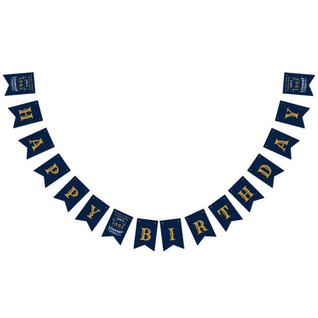 60th Birthday 1962 Blue Gold Add Name Retro Bunting (All)